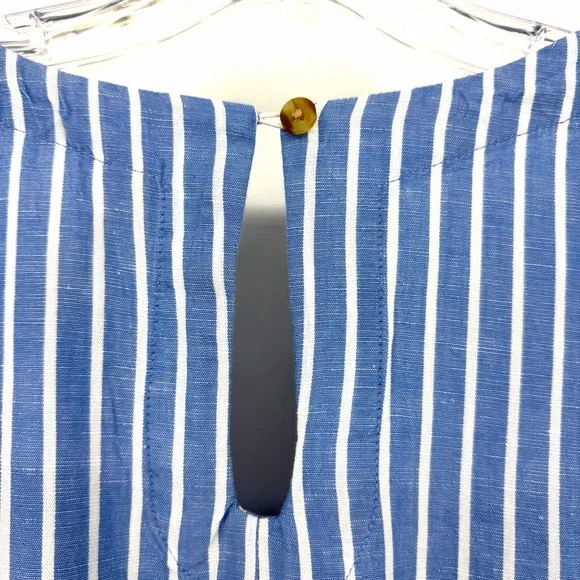 Pact Canopy Notch Neck Dress Bondi Stripe Linen Organic Cotton Blue Size XL - Picture 6 of 12